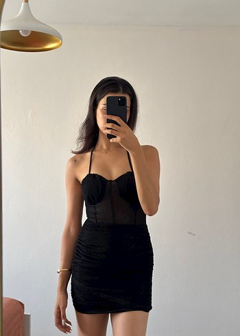 Siyah Transparan Straplez Mini Elbise