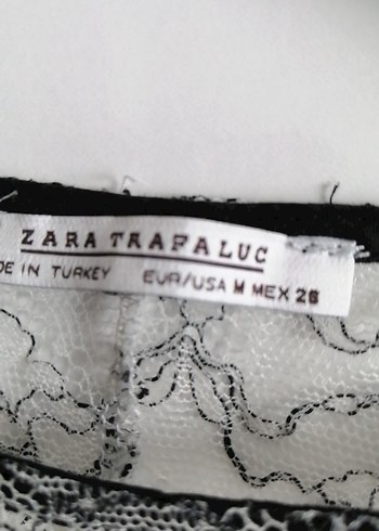 Zara Dantel Detaylı Kısa Kollu transparan Gri Bluz
