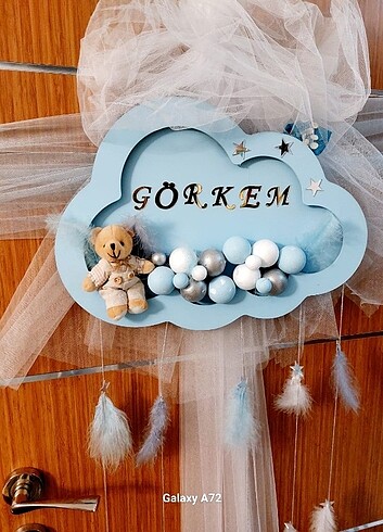 Erkek bebek ledli  kapı süsü takı yastığı ve sepet takım - Görsel 2