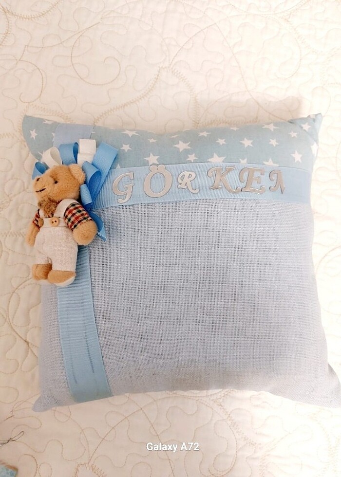 Erkek bebek ledli  kapı süsü takı yastığı ve sepet takım - Görsel 3