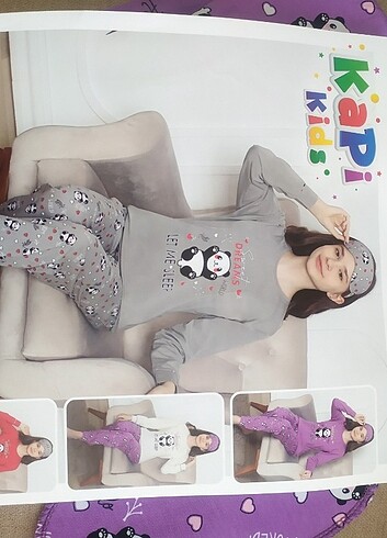 12-13 Yaş Beden mor Renk Kız çocuk pijama takımı 