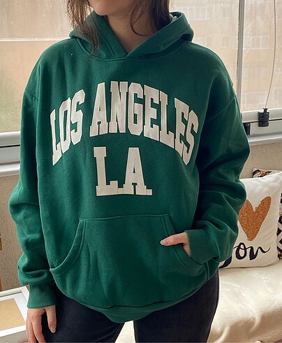 Yeşil üç iplik kapüşonlu sweatshirt