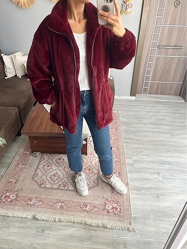 38 Beden bordo Renk Peluş mont