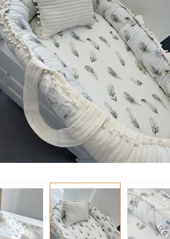 Nakışlı Beyaz Pamuk Bebek Yatağı - Görsel 2