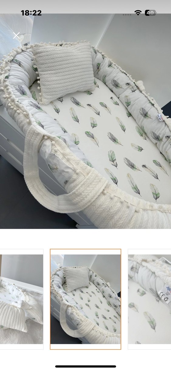 Nakışlı Beyaz Pamuk Bebek Yatağı - Görsel 2