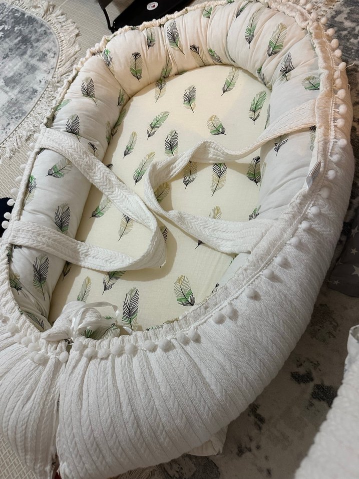 Nakışlı Beyaz Pamuk Bebek Yatağı - Görsel 3