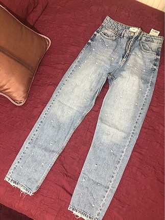 Mango boncuklu mom jean