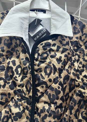 40 Beden kahverengi Renk Leopar Desenli Kadın Midi Ceket