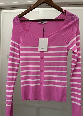 Adil Işık marka Pembe Çizgili Düğmeli Kadın Triko - Görsel 4