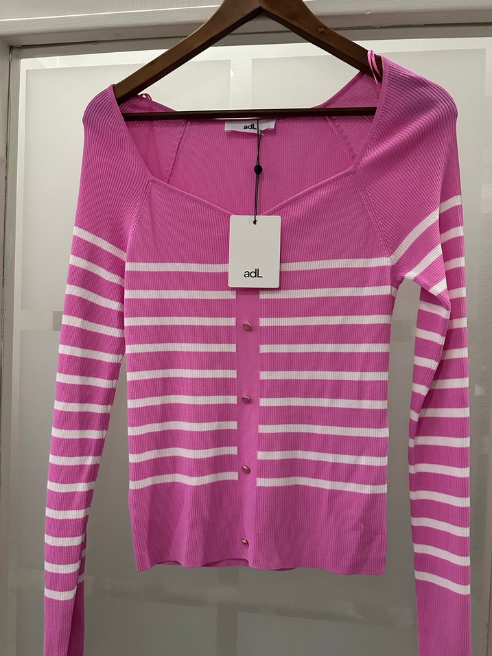 Adil Işık marka Pembe Çizgili Düğmeli Kadın Triko - Görsel 4