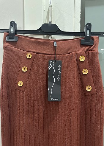 Adil Işık marka Düğmeli Kahverengi Uzun Triko Etek - Görsel 6