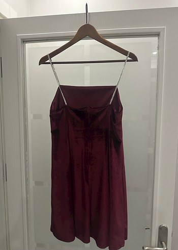 Bordo Drapeli Midi Straplez Kadın Abiye Elbise - Görsel 6