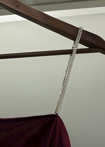 Bordo Drapeli Midi Straplez Kadın Abiye Elbise - Görsel 2