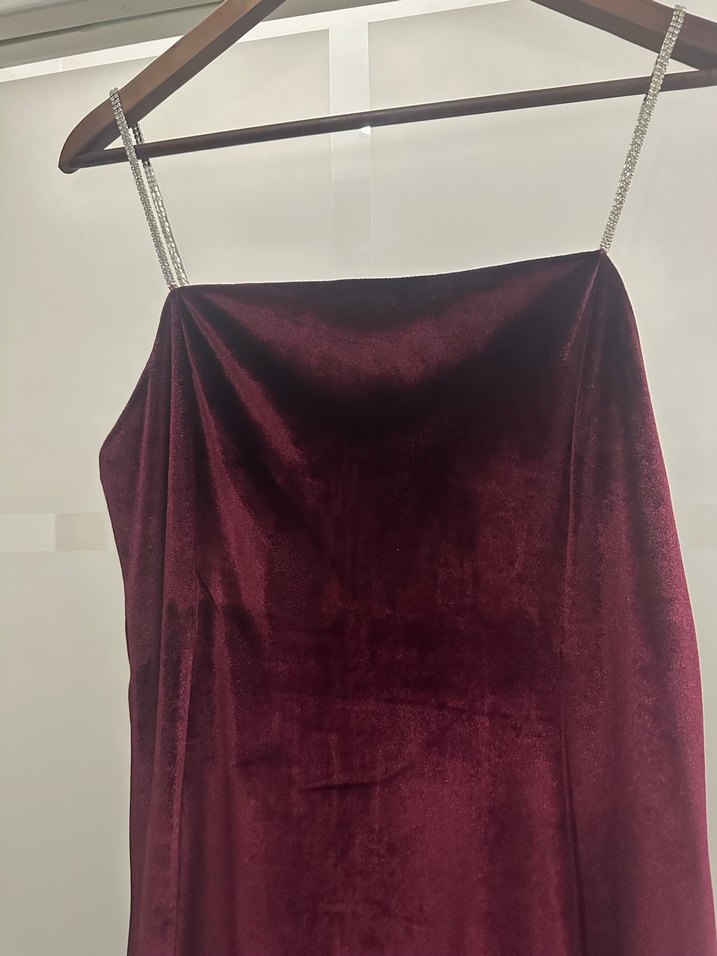 Bordo Drapeli Midi Straplez Kadın Abiye Elbise - Görsel 4