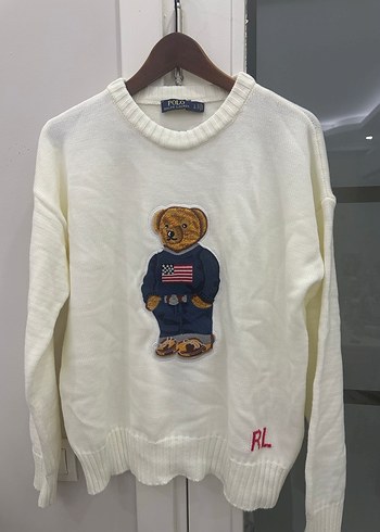 Polo Beyaz Nakışlı Kadın Triko Kazak - Görsel 7