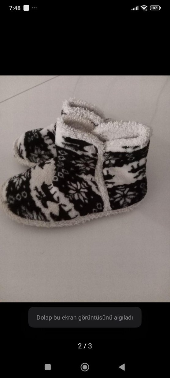 Kızlar için gri zebra desenli örgü terlik 30_31 numara - Görsel 2