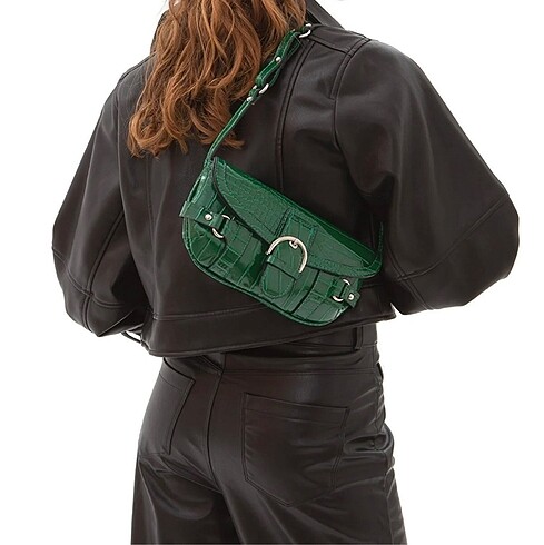 American Vintage Rugan Krok Baskılı Baget Emma Kadın Kol Çanta Yeşil