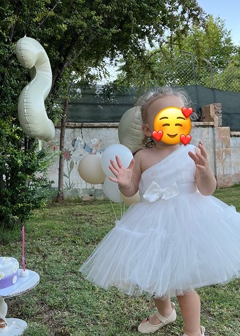 Abiye Beyaz Kabartmalı Straplez Kız Çocuk Elbisesi