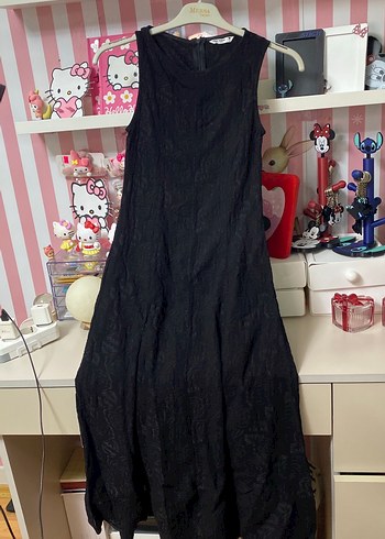 Siyah Kolsuz Uzun Keten Elbise Temu marka - Görsel 3