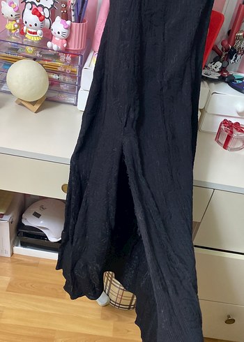 Siyah Kolsuz Uzun Keten Elbise Temu marka - Görsel 4