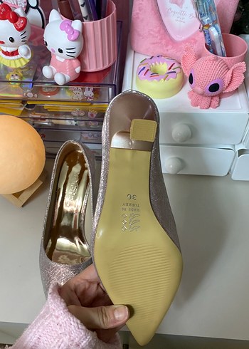 Işıltılı Pembe Yılan Desenli Topuklu Ayakkabı - Görsel 5