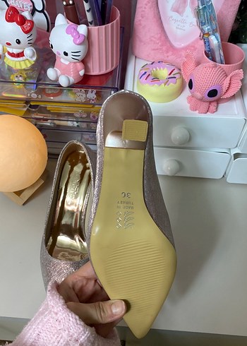 Işıltılı Pembe Yılan Desenli Topuklu Ayakkabı - Görsel 4