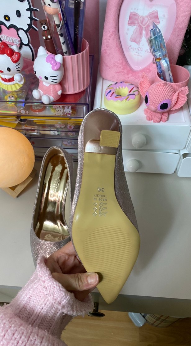 Işıltılı Pembe Yılan Desenli Topuklu Ayakkabı - Görsel 5