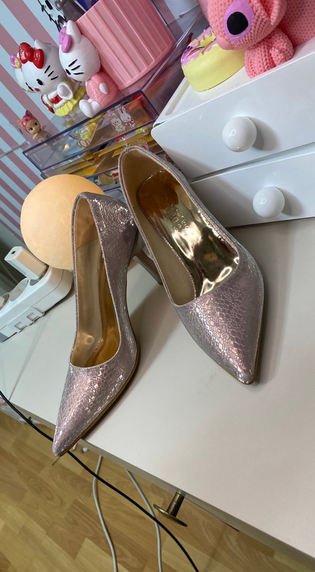 Işıltılı Pembe Yılan Desenli Topuklu Ayakkabı - Görsel 2