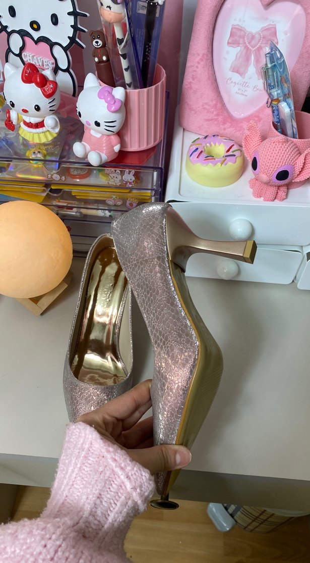 Işıltılı Pembe Yılan Desenli Topuklu Ayakkabı - Görsel 3