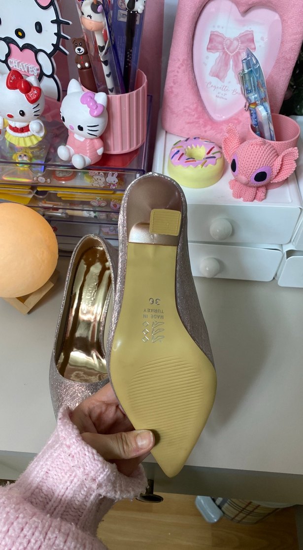 Işıltılı Pembe Yılan Desenli Topuklu Ayakkabı - Görsel 4