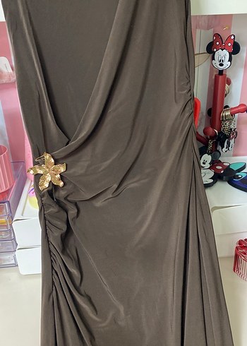 Kahverengi Drapeli Uzun Kadın Elbise - Görsel 2