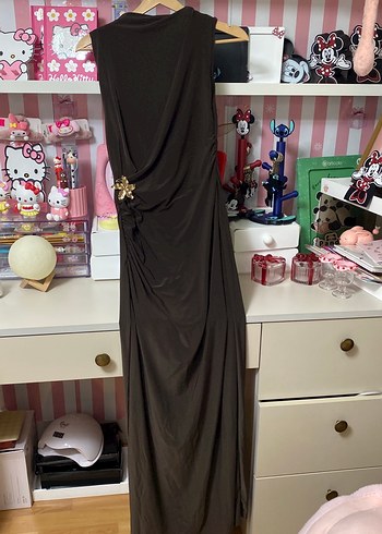 Kahverengi Drapeli Uzun Kadın Elbise - Görsel 4