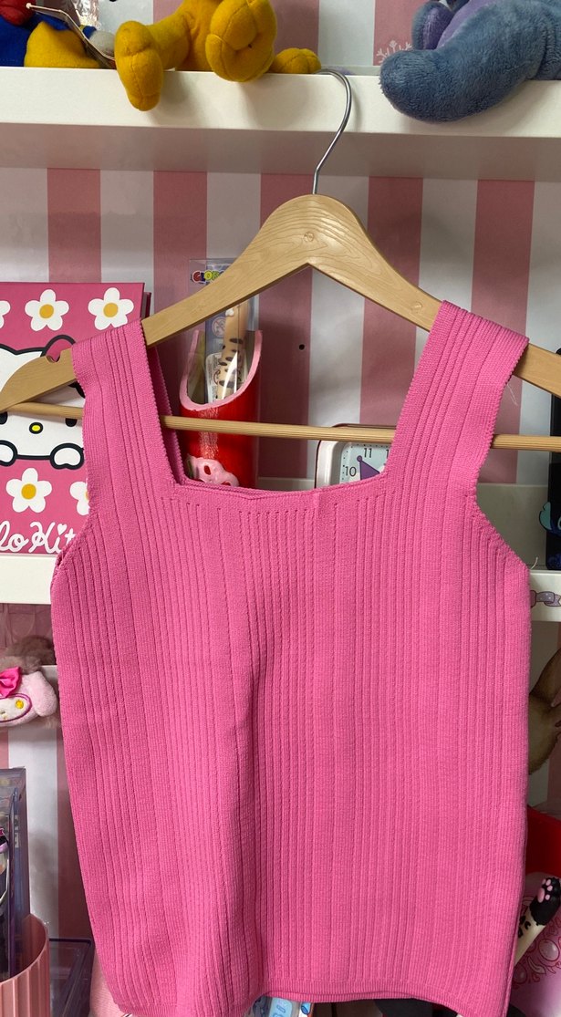 Pembe Örgü Kadın Askılı Bluz - Görsel 2