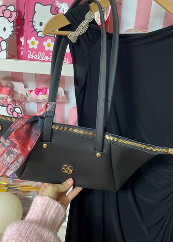 Kadın Siyah Deri Fermuarlı Omuz Çantası - Görsel 3