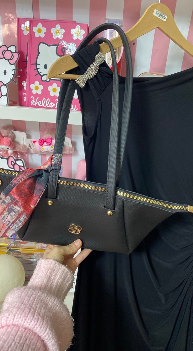 Kadın Siyah Deri Fermuarlı Omuz Çantası - Görsel 3