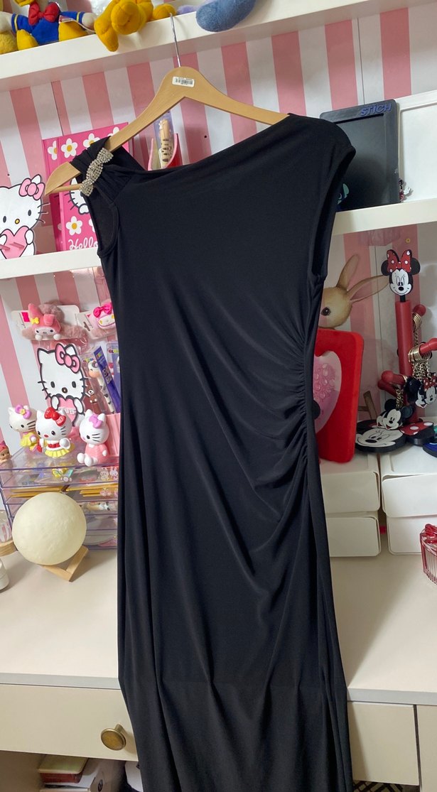 Siyah Drapeli Uzun Kadın Elbise - Görsel 4