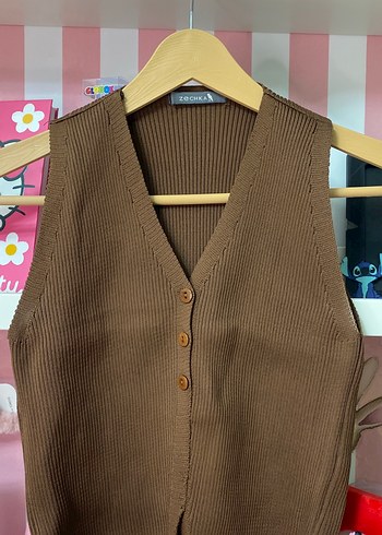 V Yaka Kahverengi Örgü Süveter - Görsel 2