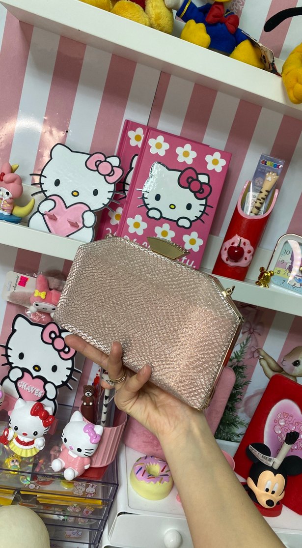 Pembe Parlak Yılan Desenli Kadın Portföy Çanta - Görsel 3