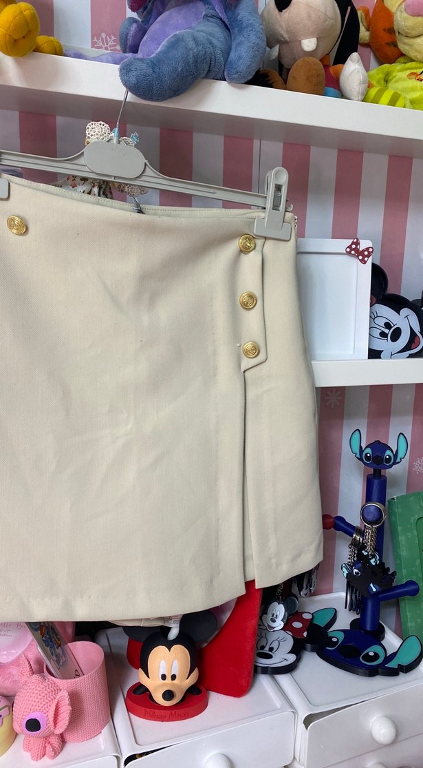 Düğmeli Bej Mini Etek - Görsel 2