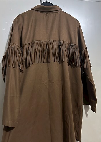 Püsküllü Kahverengi Süet Kadın Gömlek - Görsel 4