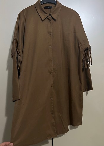 Püsküllü Kahverengi Süet Kadın Gömlek - Görsel 3