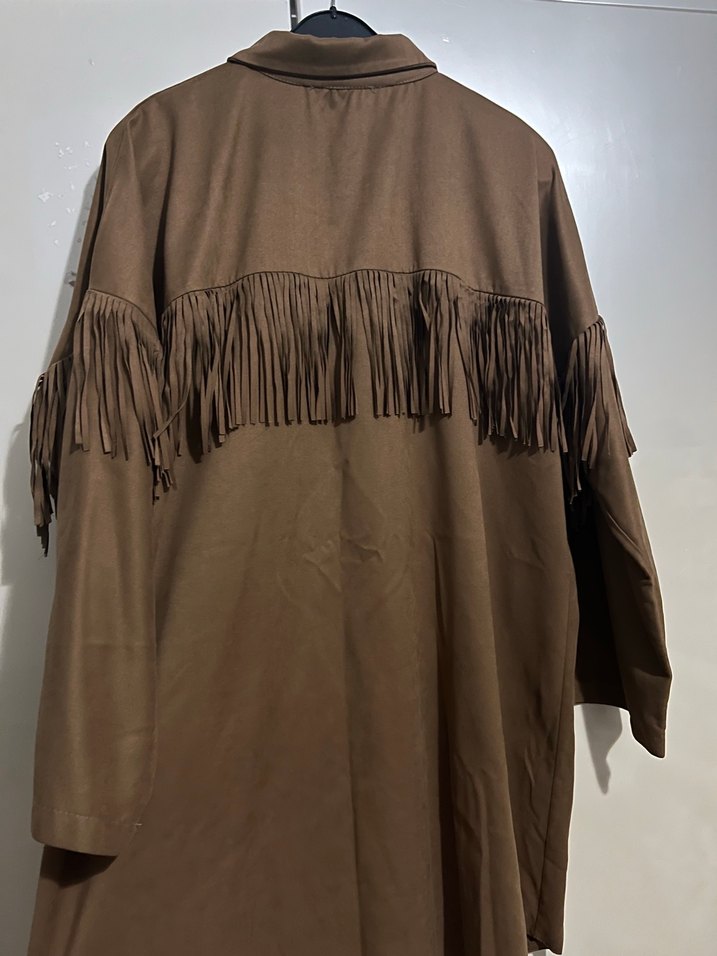 Püsküllü Kahverengi Süet Kadın Gömlek - Görsel 4