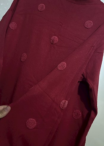 Bordo Puantiyeli Uzun Kollu Bohem Tunik - Görsel 2