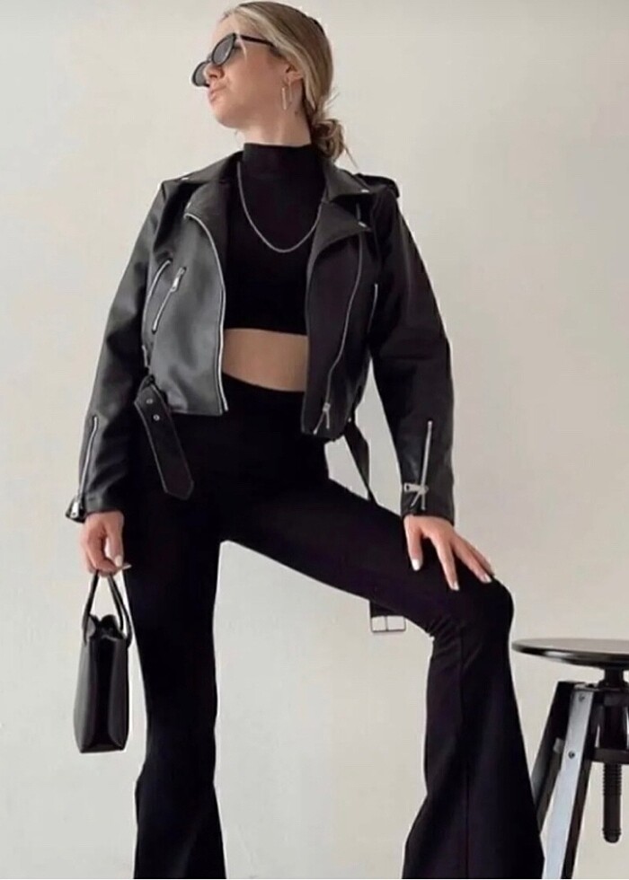 Siyah Deri ceket - Görsel 2