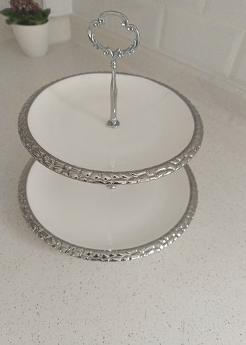 2 Katlı Beyaz Gri Mutfak Servis Tabağı - Görsel 2