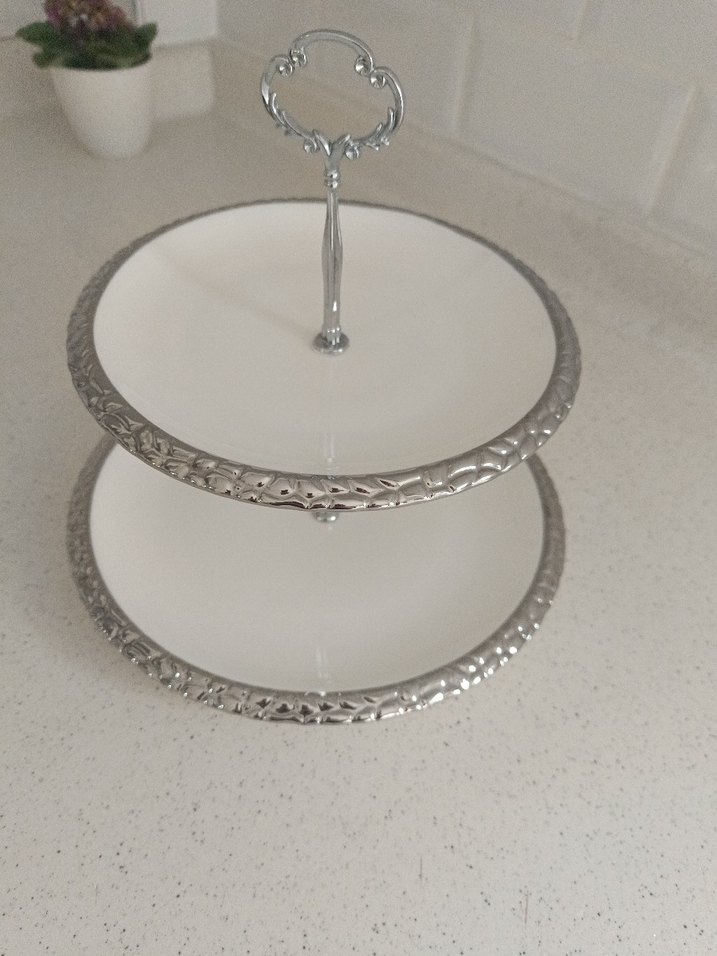 2 Katlı Beyaz Gri Mutfak Servis Tabağı - Görsel 2