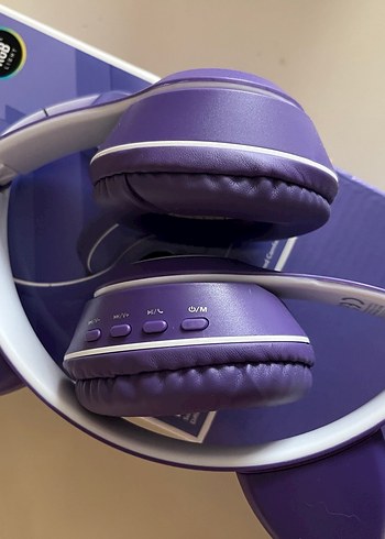 Mor RGB Işıklı Kablosuz Kedi Kulaklık - Görsel 3