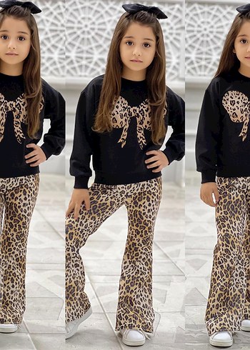 Zara Kız Çocuk Kahverengi Leopar Desenli Eşofman Takımı