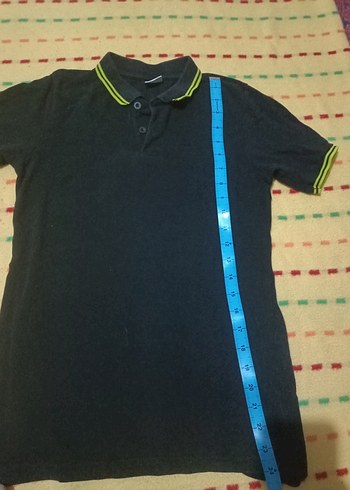 11-12 Yaş Beden Neon Detaylı Siyah Erkek Polo Tişört