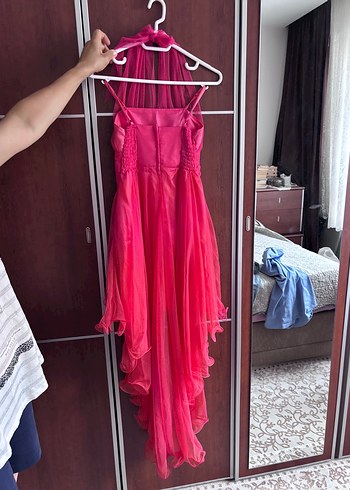 11-12 Yaş Beden pembe Renk Drapeli Pembe Midi Abiye Elbise Çocuk